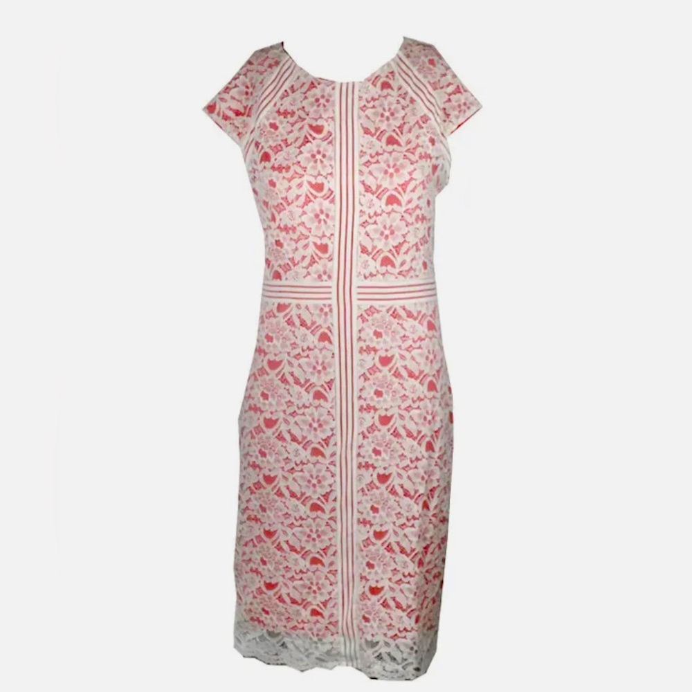 Inc International Concepts White/Peach Cap-Sleeve Lace Sheath Dress